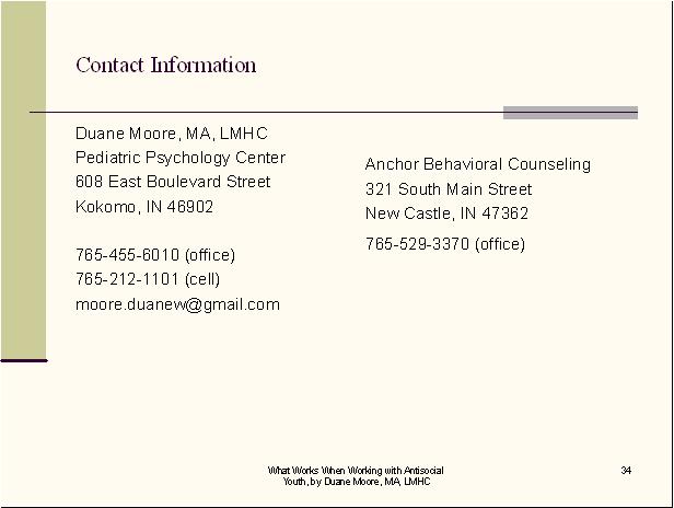 Contact Information Conduct Disorder CEUs 